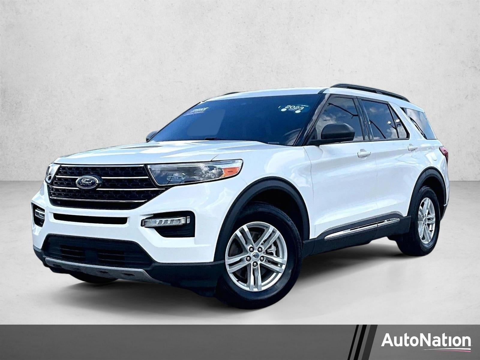 2023 Ford Explorer XLT in White — front three-quarter view