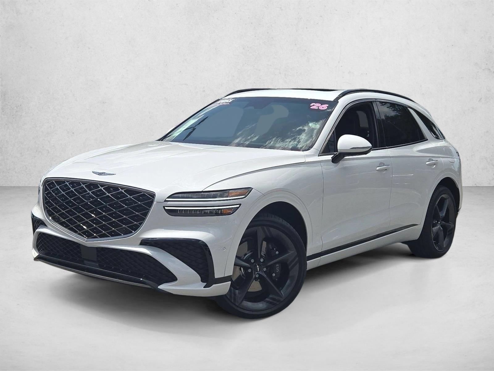 2026 Genesis GV70 2.5T Sport Prestige AWD in Uyuni White — front three-quarter view